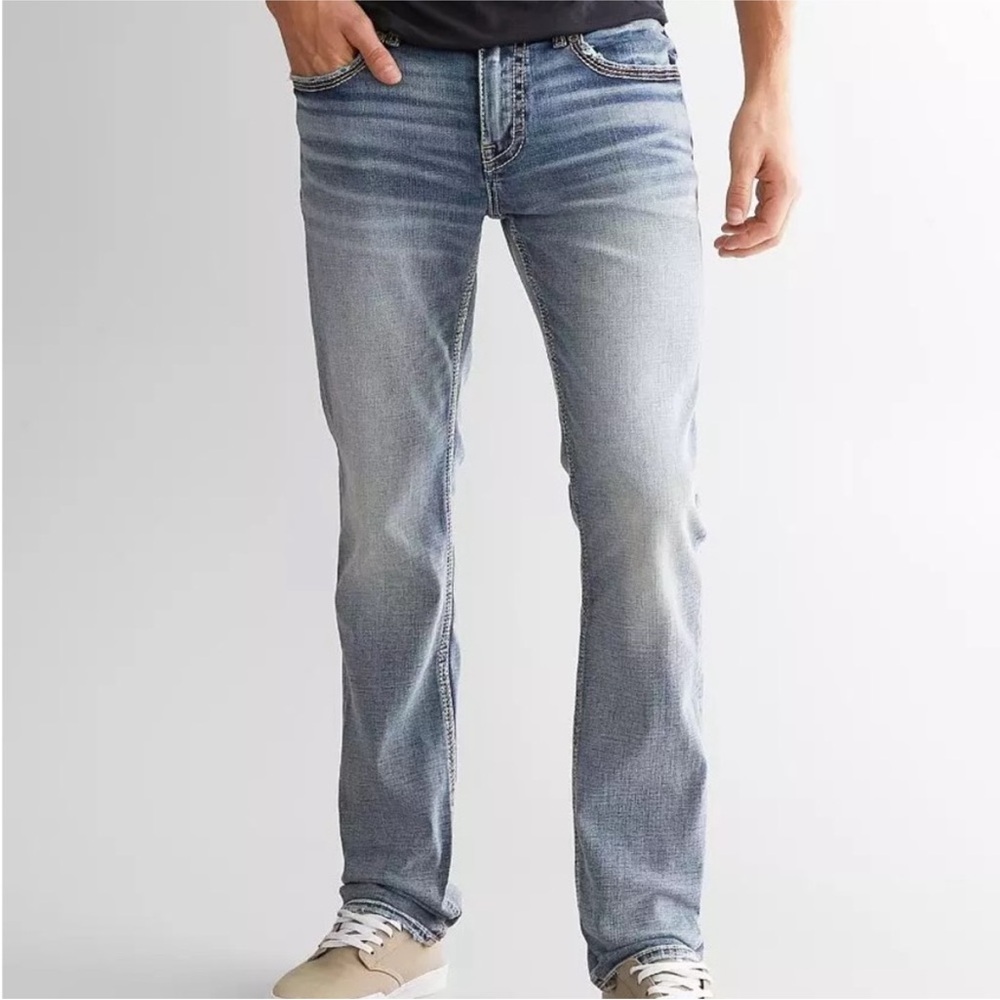 BKE Mens Alec Straight Leg Jeans Sz 32 Medium Wash Stretch Denim Contrast Stitch